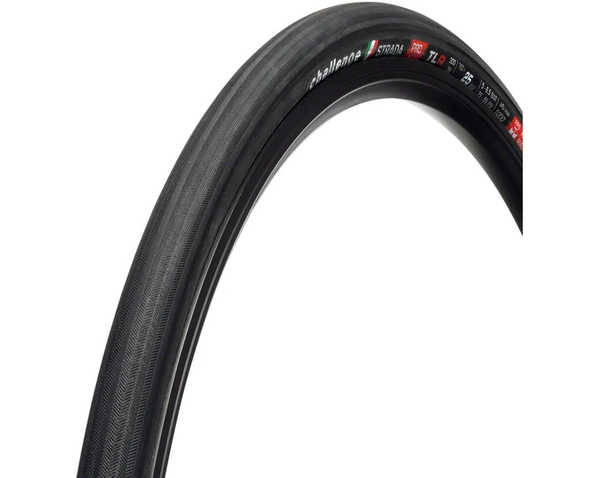Challenge Strada Pro Handmade Tubeless Road Tire (Black) (700c) (25mm) (SuperPoly)
